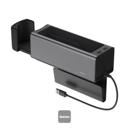 Baseus car organizer cup holder charging 2x USB HUB silver
